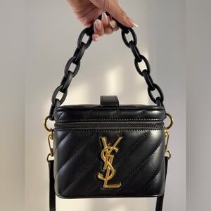 NEW YSL Cosmetics Quilted Vanity Case Crossbody Bag Black & Gold